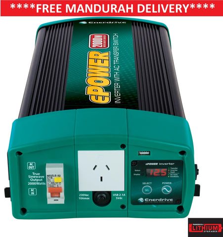 ENERDRIVE ePOWER 2000W 12V True Sine Wave Inverter with AC Transfer & Safety Switch ENERDRIVE ePOWER 2000W 12V True Sine Wave Inverter with AC Transfer & Safety Switch